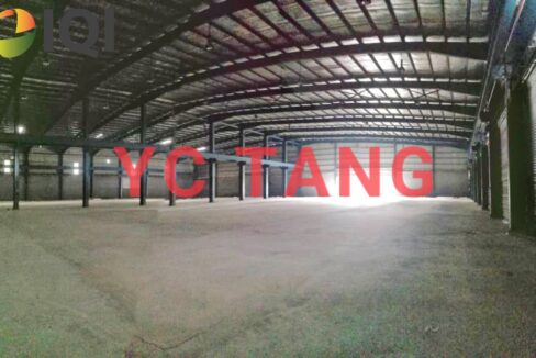 Detached warehouse for rent in Butterworth featuring 77,888 sq.ft land area, 46,800 sq.ft total built-up area, and 200 AMP power supply.